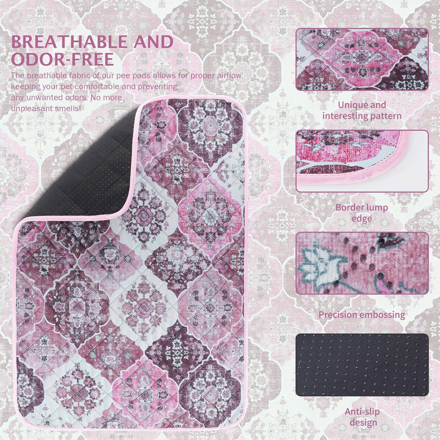 IEUUMLER Washable Pee Pads for Dogs, 2 Pack Reusable Pee Pads for Dogs Non-Slip Grip, Super Absorbent Waterproof Puppy Pads for Potty Training, Playpen, Crate, Whelping Box EU011 Pink, 24x18