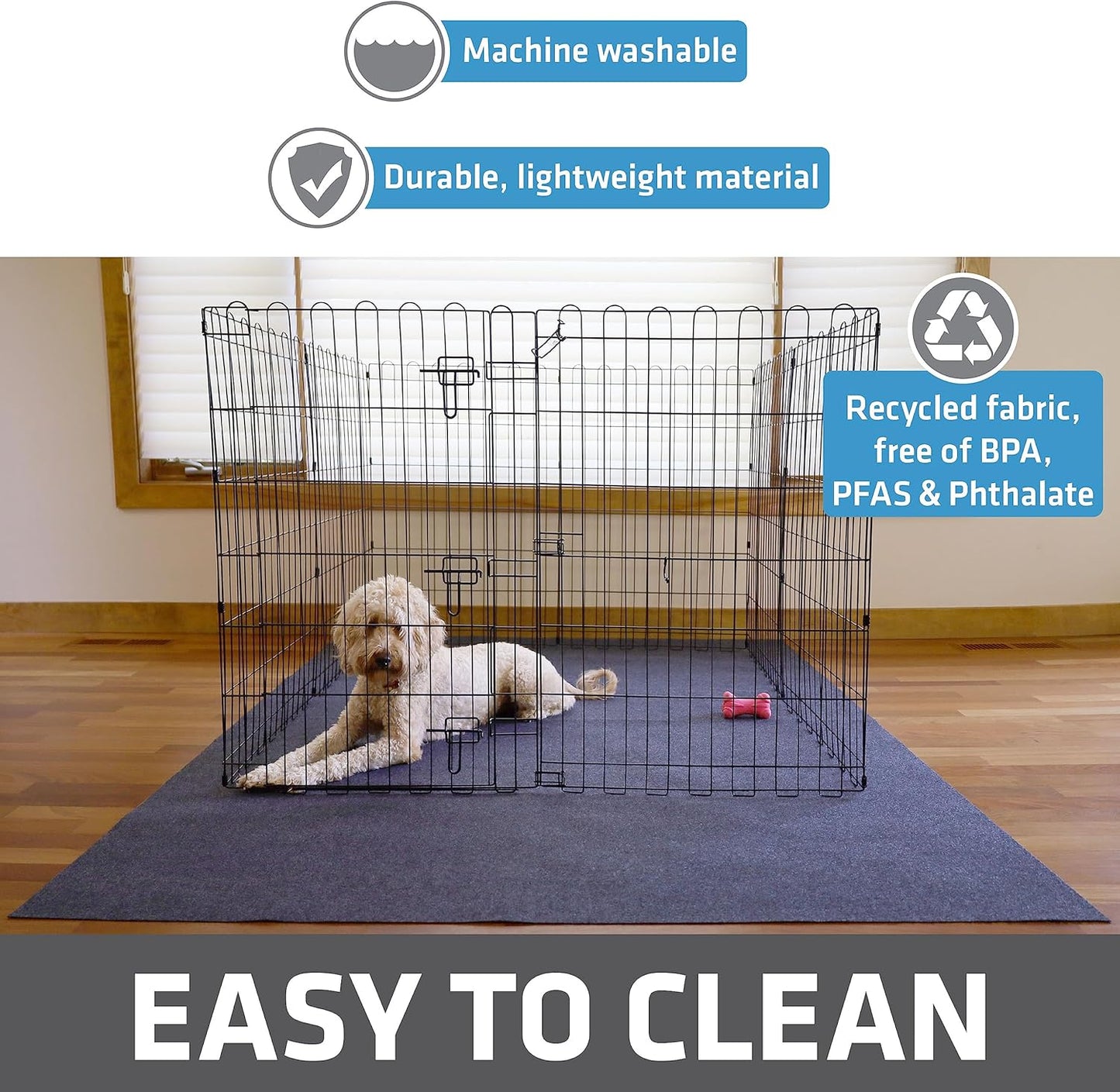 Drymate Jumbo Dog Playpen Mat (60x74), Super Absorbent, Waterproof, Slip-Resistant, Machine Washable, Reusable Puppy Pad for Training, Whelping, Housebreaking, Incontinence, Crate, Kennel (USA Made)