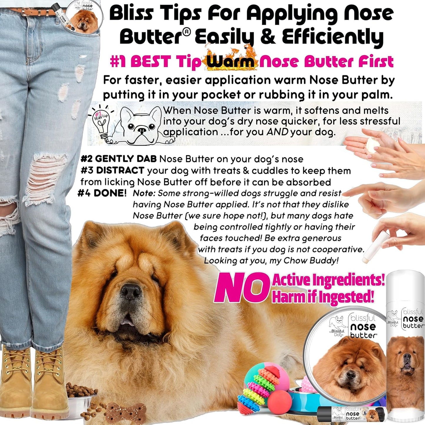 The Blissful Dog Chow Nose Butter for Dry, Cracked Skin, Lick-Safe Dog Nose Balm with Moisturizing Shea Butter, Almond, Olive, and Essential Oils, Pet Supplies, Uncented, 1 oz.