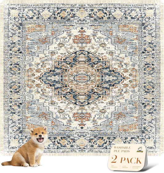 nunubaby 2PACK Washable Pee Pads for Dogs, Stylish, Non-Slip and Leak-Proof Pee Pads. Reusable Potty Pads for Dogs for Crates and Floors.(Beige/Multi, 72" x72")