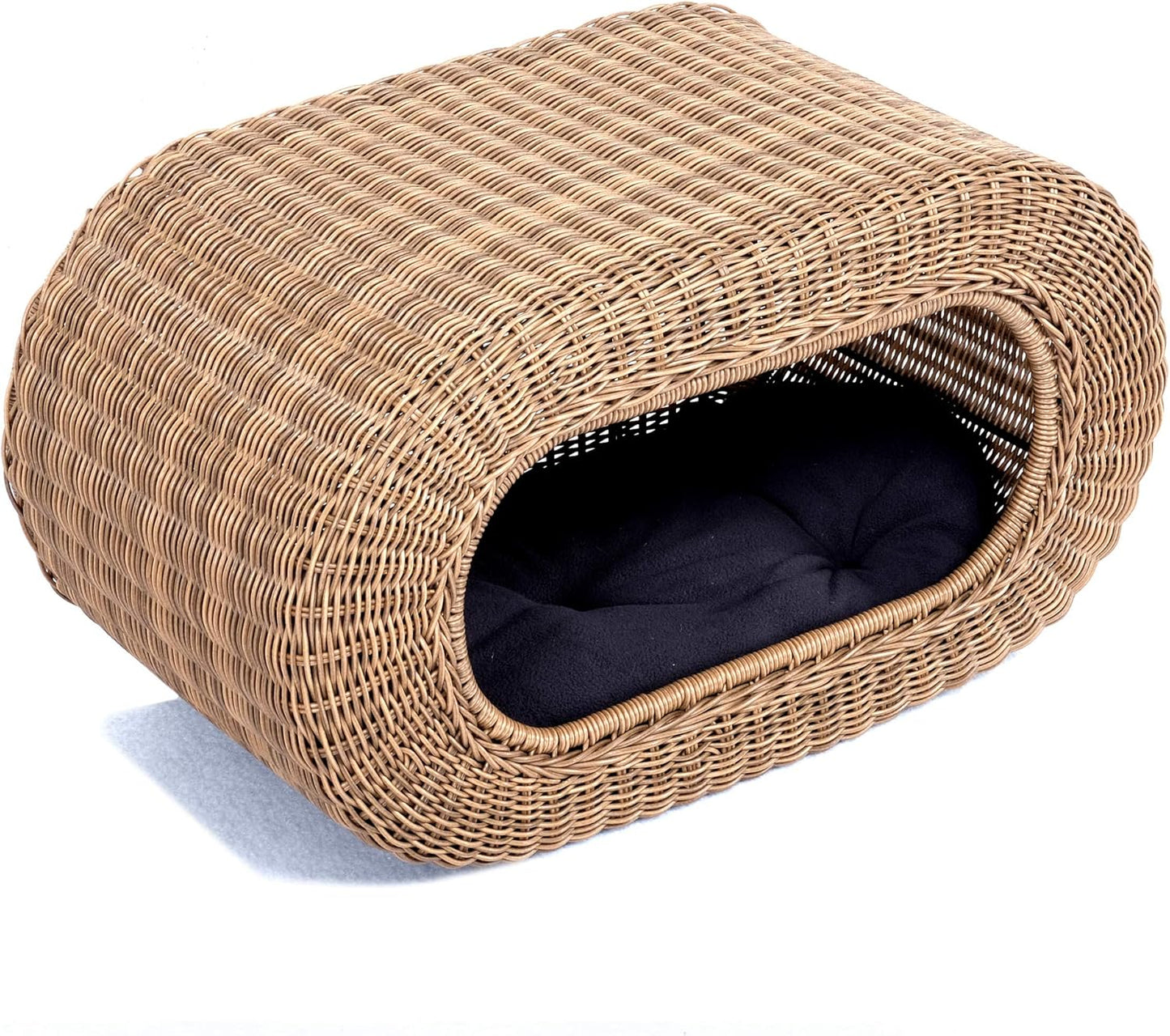 Fun Stackable Wicker Cat Hideaway House - Interactive Play Rattan Cat House for Indoor Cats Kitty, Pet Friendly Top/Side House Entry, Cat Bed Enclosed