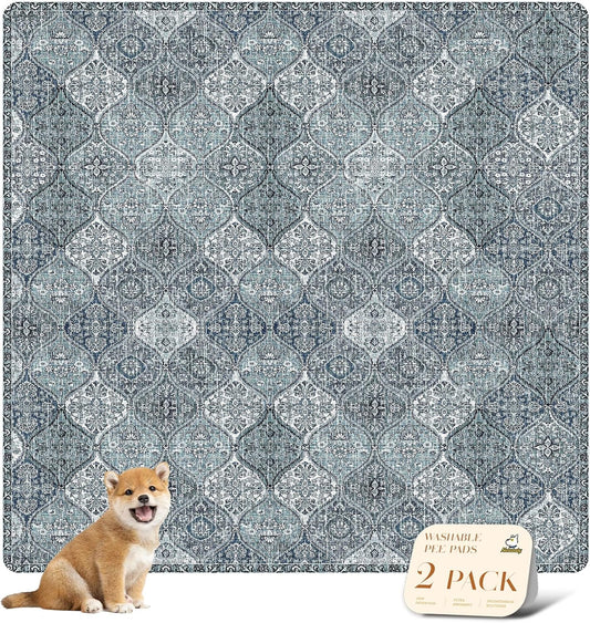 nunubaby 2PACK Washable Pee Pads for Dogs, Stylish, Non-Slip and Leak-Proof Pee Pads. Reusable Potty Pads for Dogs for Crates and Floors.(Blue/Multi, 72" x72")