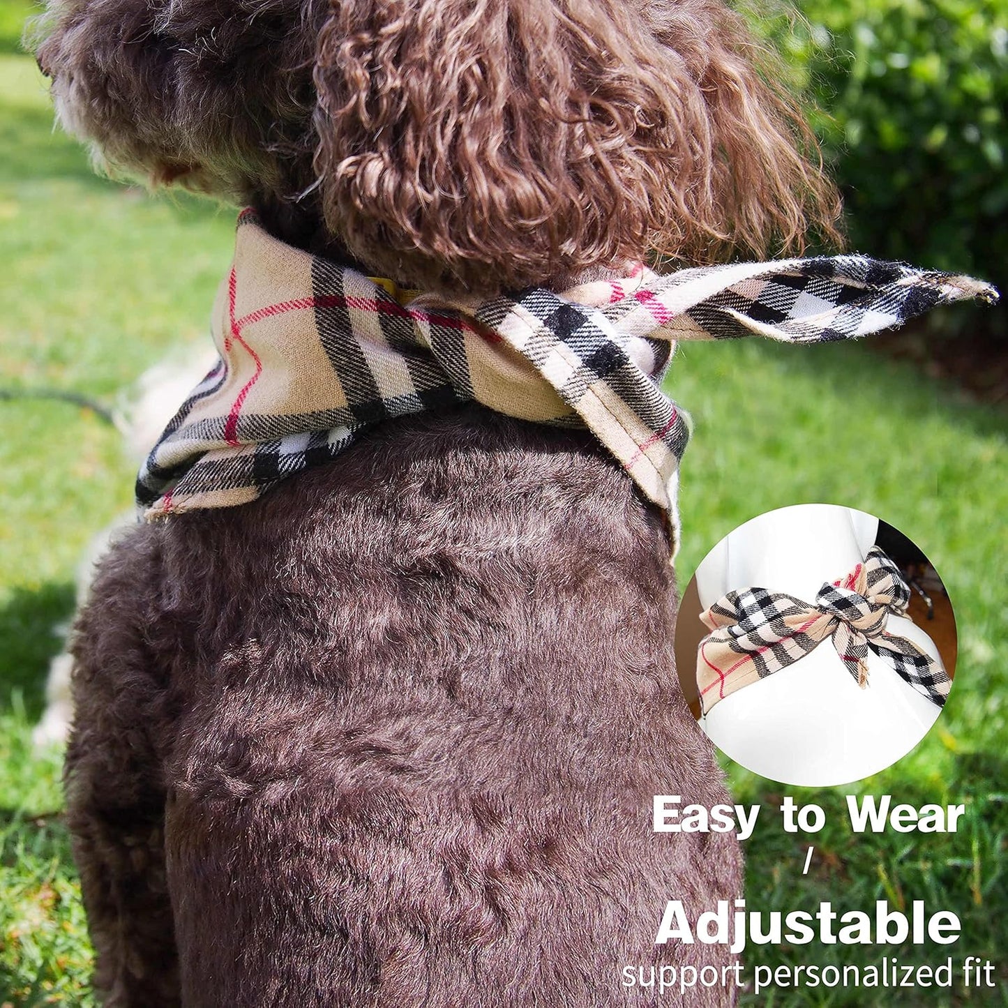 Adjustable Plaid Dog Bandanas,1PC Soft Washable Cotton Triangle Bib Kerchief Scarfs for Small Medium Large Dogs and Cats (Fuchsia&Blue, Large)