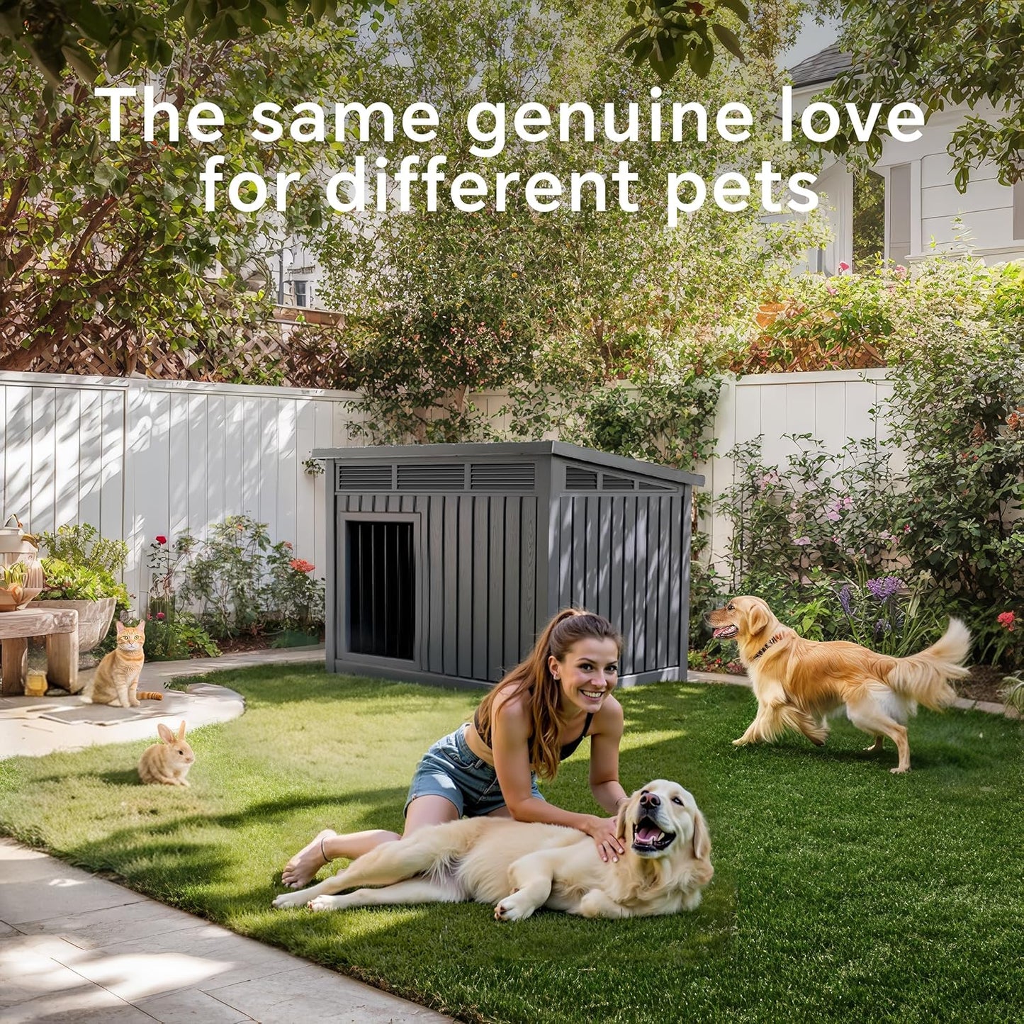 Dog House Indoor Outdoor,Resin Waterproof Puppy Shelter with Air Vents and Elevated Floor,Air Rod on Top to Open,Dog Kennel for Small to Medium Dogs(Grey,32.2 * 25.12 * 24.13)